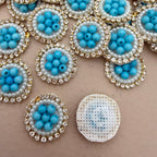 Turquoise Blue Beaded Pearl Rhinestone Round Applique Patches (Pack of 25)