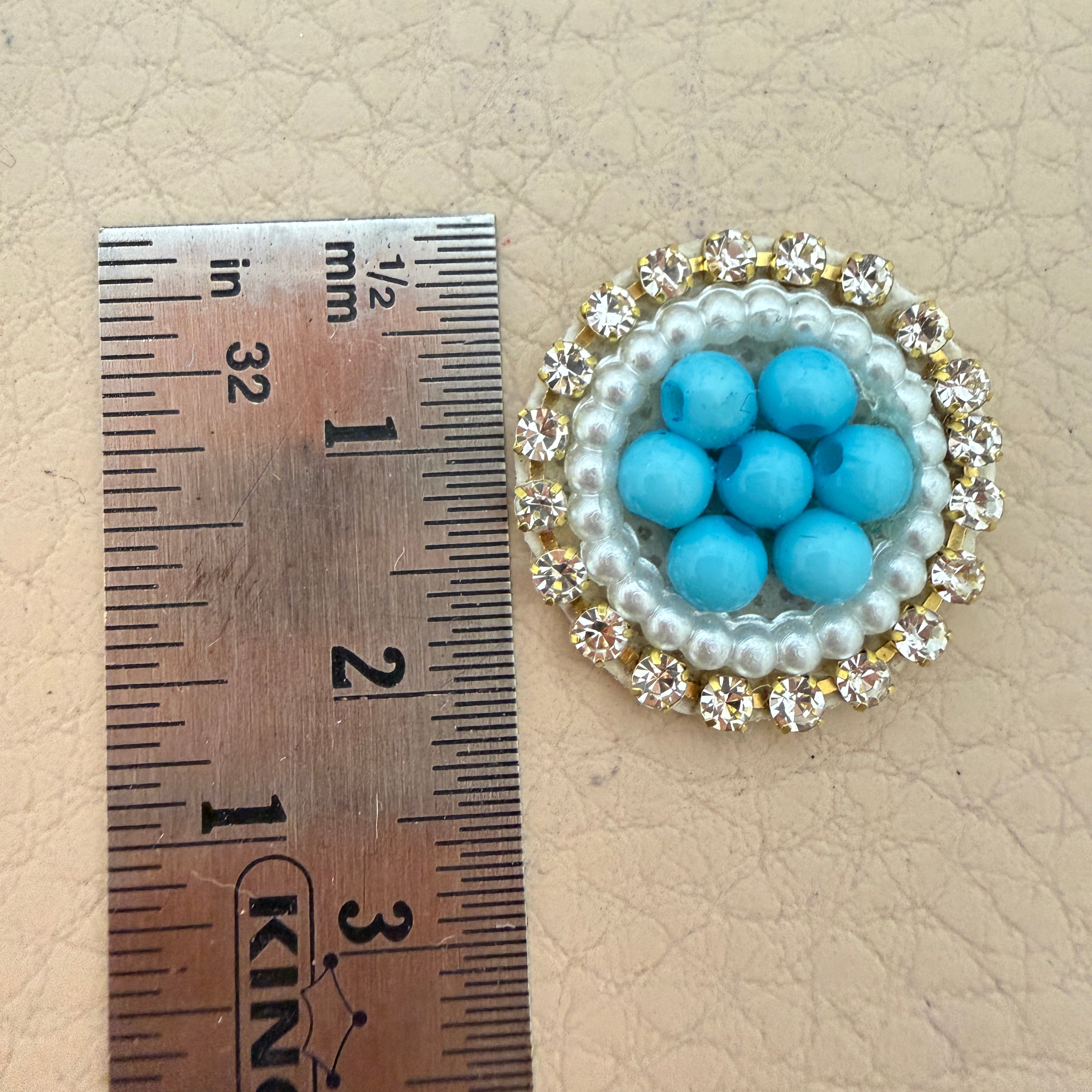 Turquoise Blue Beaded Pearl Rhinestone Round Applique Patches (Pack of 25)