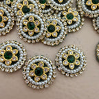 Emerald Green & Pearl Teardrop Handcrafted Beaded Crystal for Bridal Wear, Sarees Applique Patches Pack of 25