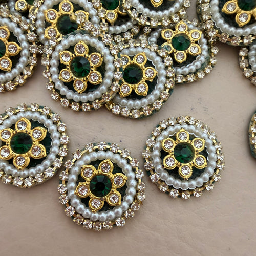 Emerald Green & Pearl Teardrop Handcrafted Beaded Crystal for Bridal Wear, Sarees Applique Patches Pack of 25