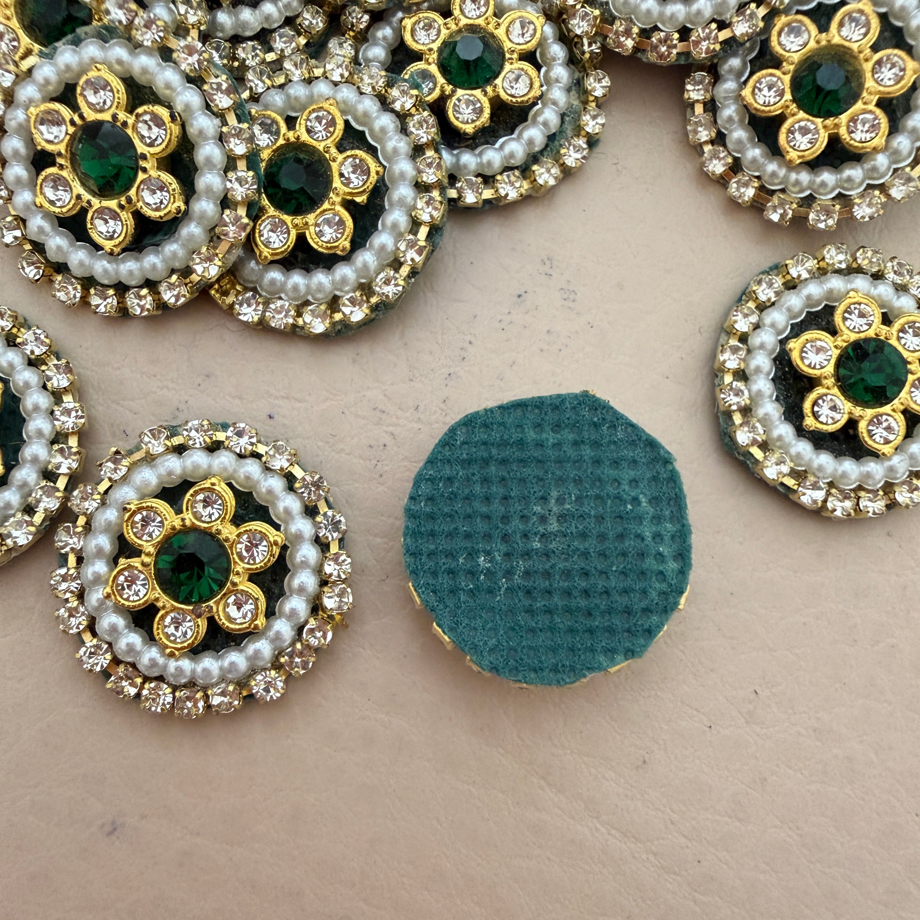 Emerald Green & Pearl Teardrop Handcrafted Beaded Crystal for Bridal Wear, Sarees Applique Patches Pack of 25