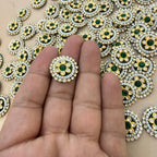 Emerald Green & Pearl Teardrop Handcrafted Beaded Crystal for Bridal Wear, Sarees Applique Patches Pack of 25