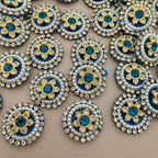 Turquoise Blue Beaded Pearl Rhinestone Round Applique Patches (Pack of 25)