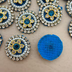 Turquoise Blue Beaded Pearl Rhinestone Round Applique Patches (Pack of 25)