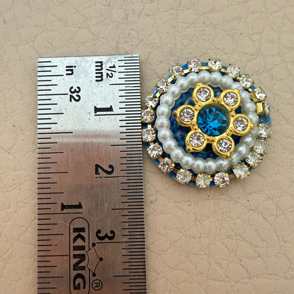 Turquoise Blue Beaded Pearl Rhinestone Round Applique Patches (Pack of 25)