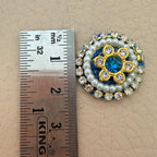 Turquoise Blue Beaded Pearl Rhinestone Round Applique Patches (Pack of 25)