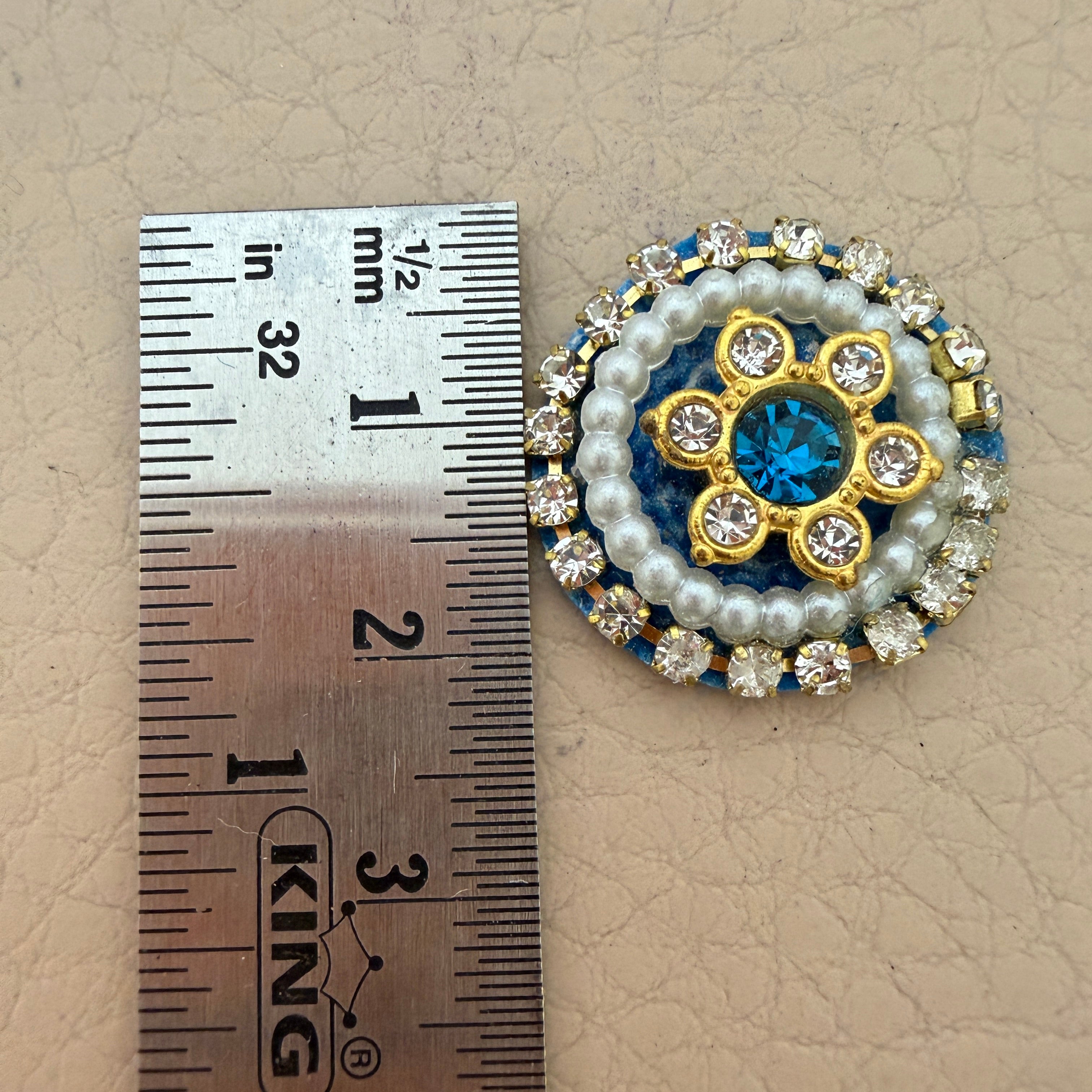 Turquoise Blue Beaded Pearl Rhinestone Round Applique Patches (Pack of 25)