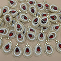 Red Pearl Kundan Teardrop Patches with Rhinestone & Gold Stone Work (Pack of 25)