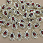 Red Pearl Kundan Teardrop Patches with Rhinestone & Gold Stone Work (Pack of 25)
