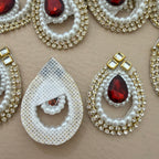 Red Pearl Kundan Teardrop Patches with Rhinestone & Gold Stone Work (Pack of 25)