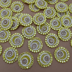 Yellow & Gold Applique Patches With Elegant Pearl & Crystal Embellished Flower  (Pack of 10)