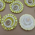 Yellow & Gold Applique Patches With Elegant Pearl & Crystal Embellished Flower  (Pack of 10)