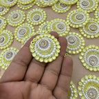 Yellow & Gold Applique Patches With Elegant Pearl & Crystal Embellished Flower  (Pack of 10)