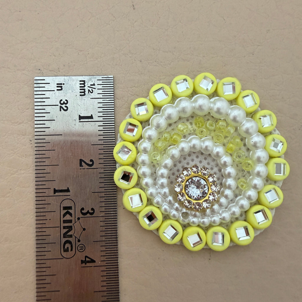 Yellow & Gold Applique Patches With Elegant Pearl & Crystal Embellished Flower  (Pack of 10)