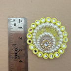 Yellow & Gold Applique Patches With Elegant Pearl & Crystal Embellished Flower  (Pack of 10)