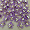 Purple & Gold Floral Applique Patches With Elegant Pearl & Crystal Embellished Flower Motifs (Pack of 5)