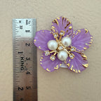 Purple & Gold Floral Applique Patches With Elegant Pearl & Crystal Embellished Flower Motifs (Pack of 5)