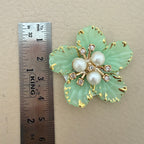 Mint Green & Gold With Premium Pearl & Crystal Studded Flower Patches for DIY Crafts (Pack of 5)