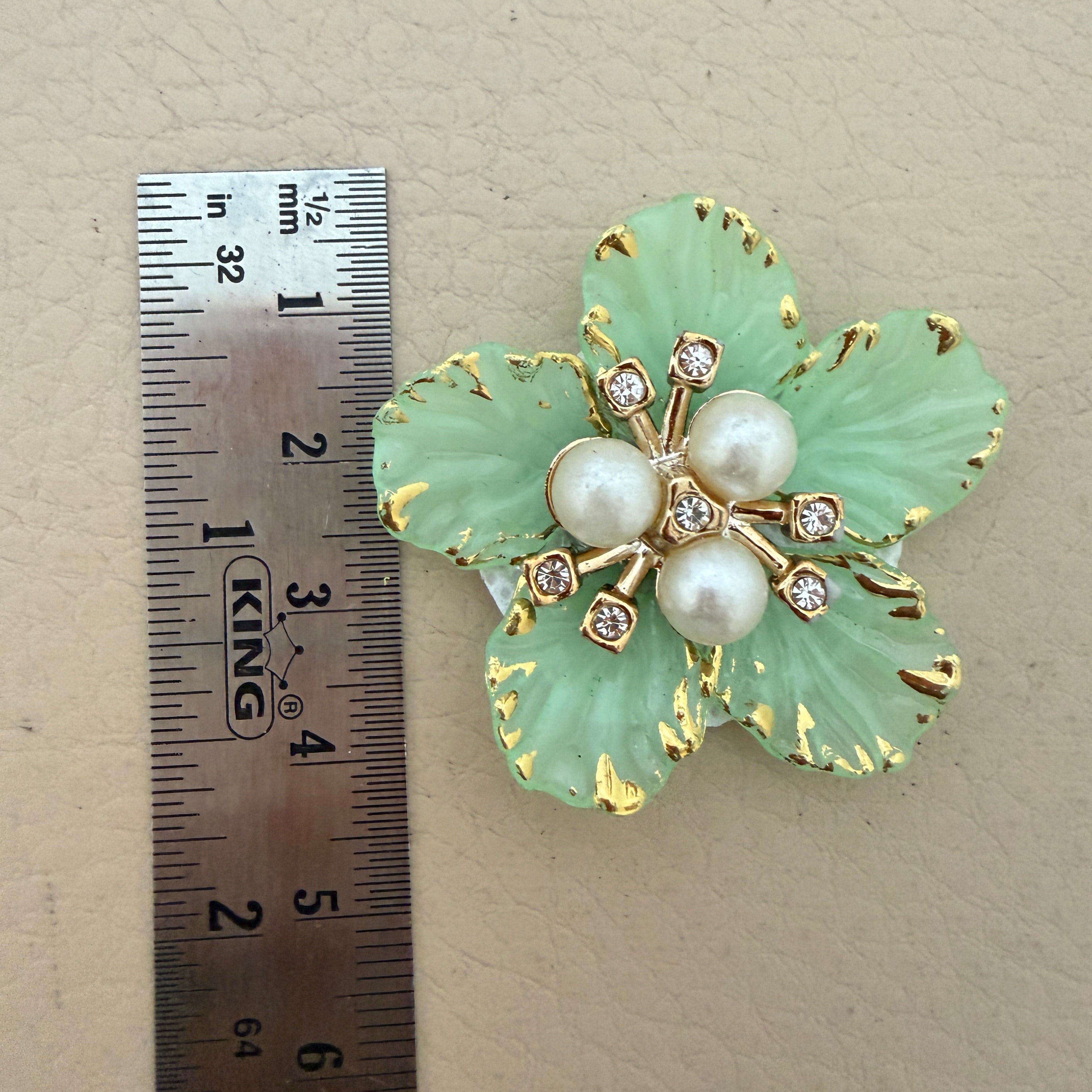 Mint Green & Gold With Premium Pearl & Crystal Studded Flower Patches for DIY Crafts (Pack of 5)