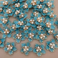 Turquoise & Gold Floral Crystal Embellished Flower Sew Applique Patches (Pack of 5)