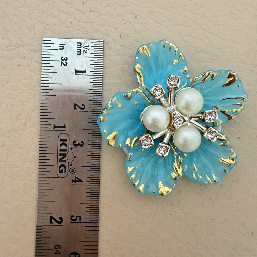 Turquoise & Gold Floral Crystal Embellished Flower Sew Applique Patches (Pack of 5)