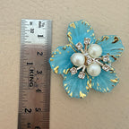 Turquoise & Gold Floral Crystal Embellished Flower Sew Applique Patches (Pack of 5)