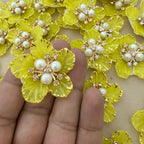 Yellow Petal Flower Patches Embellishment with Pearl & Rhinestone Appliques – Pack of 10