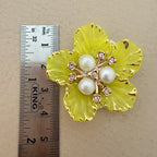 Yellow Petal Flower Patches Embellishment with Pearl & Rhinestone Appliques – Pack of 10