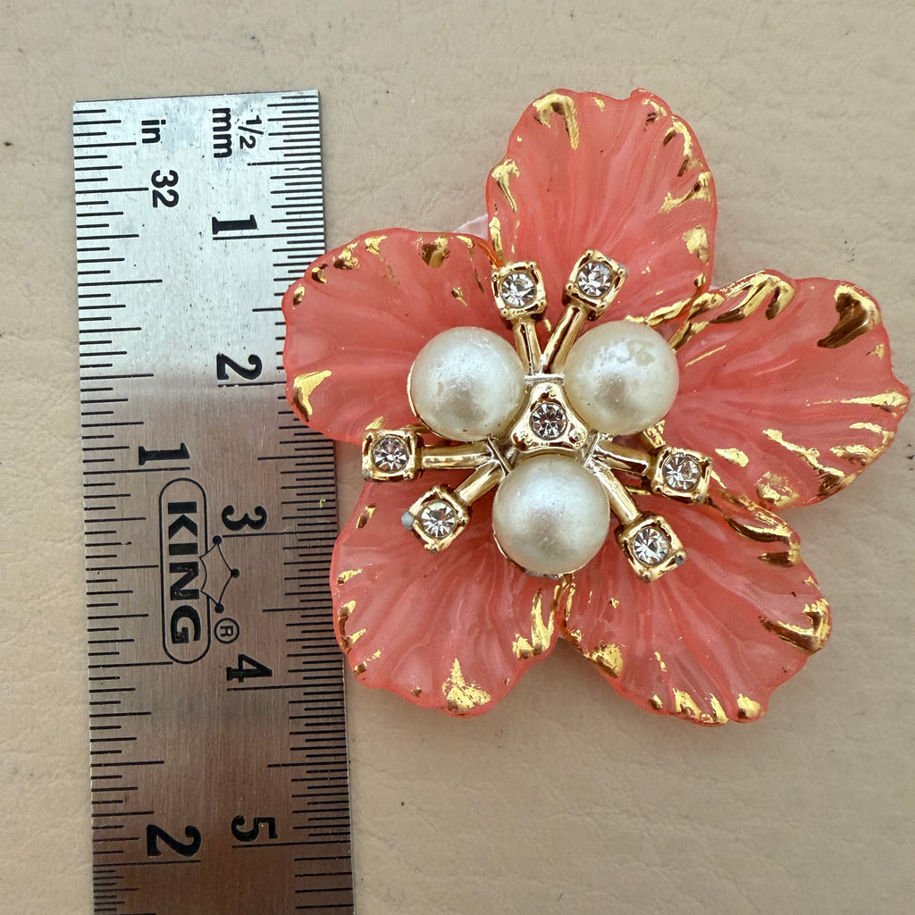 Coral Pearl & Rhinestone Flower Embellishment Patch – Pack of 5