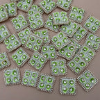 Light Green & White Beaded Rhinestone Floral Applique Patches – Square Embellishments, Pack of 10