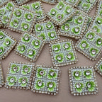 Light Green & White Beaded Rhinestone Floral Applique Patches – Square Embellishments, Pack of 10