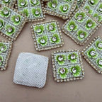 Light Green & White Beaded Rhinestone Floral Applique Patches – Square Embellishments, Pack of 10