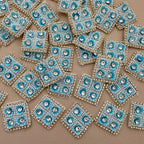 Turquoise Floral Pearl & Rhinestone Embroidered Applique Patches (Pack of 10)