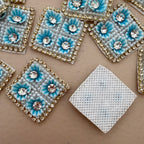 Turquoise Floral Pearl & Rhinestone Embroidered Applique Patches (Pack of 10)