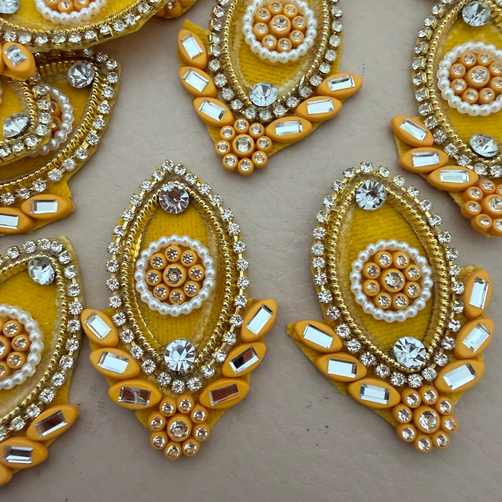 Yellow & Gold Pearl Crystal Embellishment Patches – Floral Motif Applique (Pack of 10)