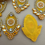 Yellow & Gold Pearl Crystal Embellishment Patches – Floral Motif Applique (Pack of 10)