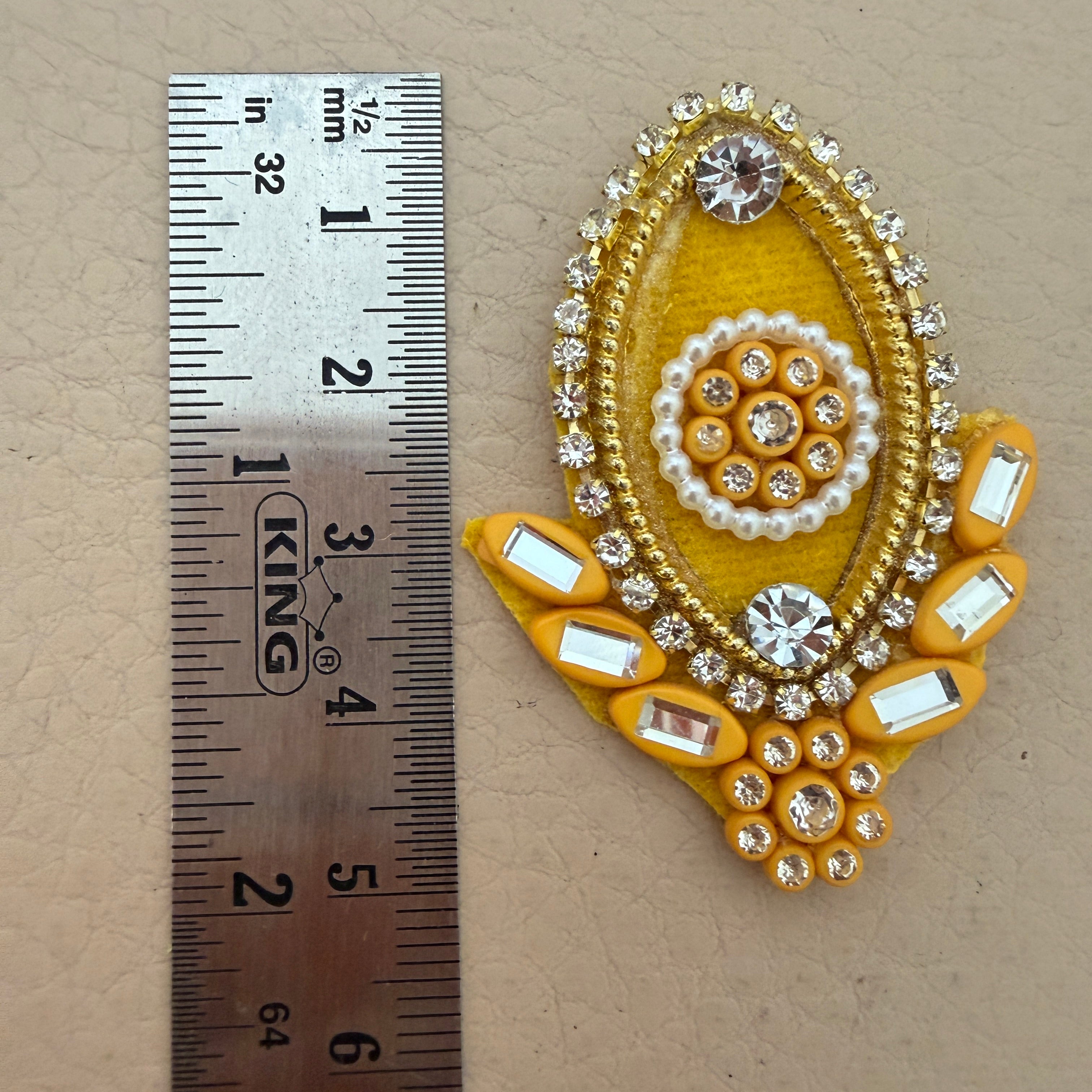 Yellow & Gold Pearl Crystal Embellishment Patches – Floral Motif Applique (Pack of 10)