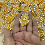 Yellow & Gold Pearl Crystal Embellishment Patches – Floral Motif Applique (Pack of 10)