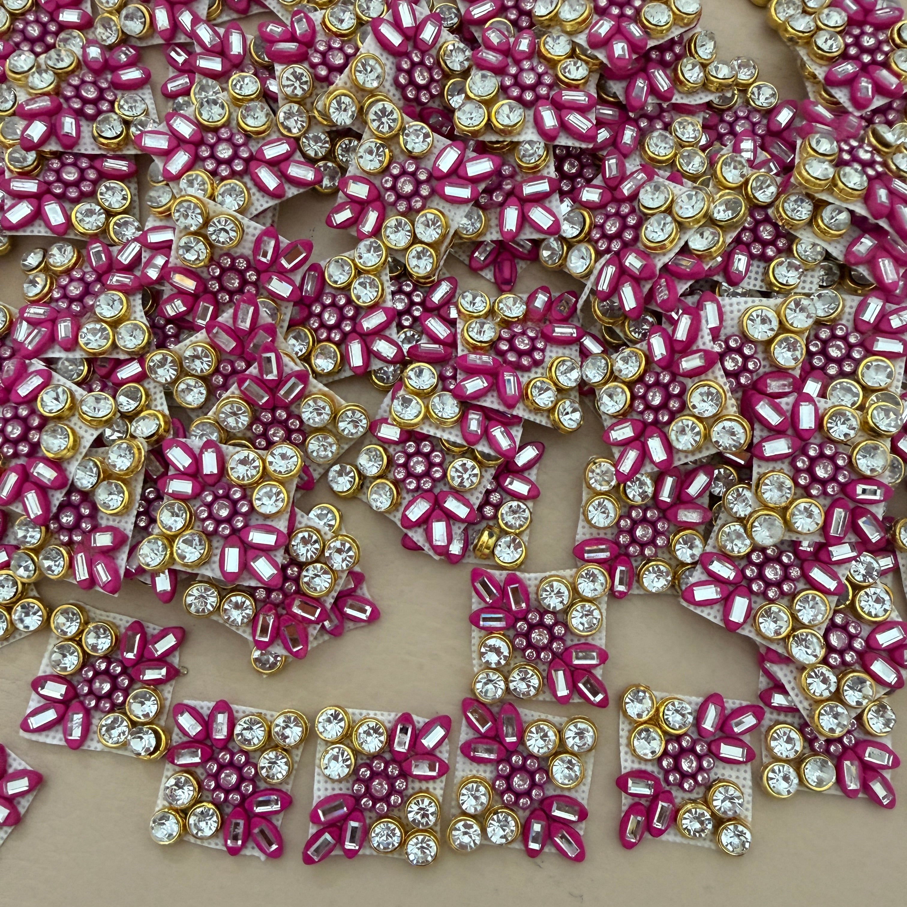 Magenta & Gold Crystal Rhinestone Embellishment Patches (Pack of 25)