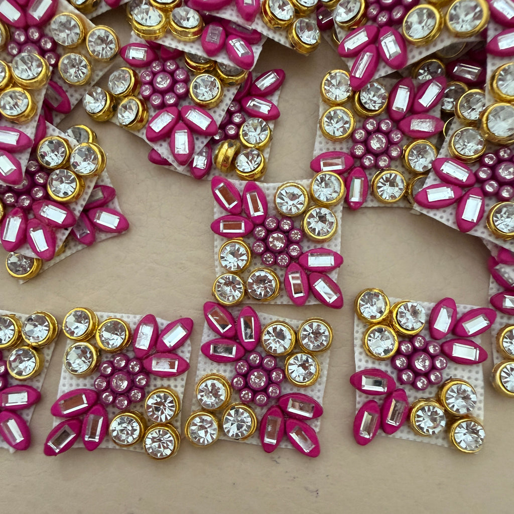 Magenta & Gold Crystal Rhinestone Embellishment Patches (Pack of 25)