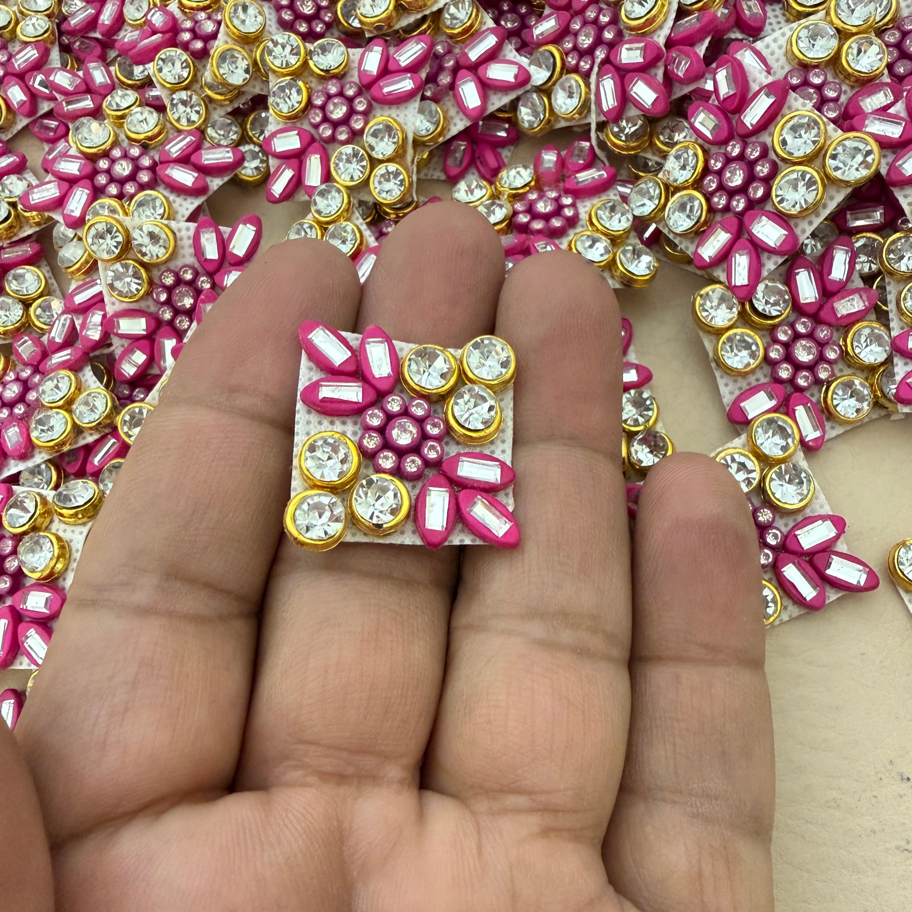 Magenta & Gold Crystal Rhinestone Embellishment Patches (Pack of 25)