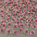 Pink Square Floral Rhinestone Appliqué Patches – Pack of 25