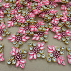 Pink Square Floral Rhinestone Appliqué Patches – Pack of 25