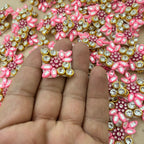 Pink Square Floral Rhinestone Appliqué Patches – Pack of 25