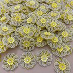 Yellow Floral Pearl & Rhinestone Appliqué Patches – Pack of 10