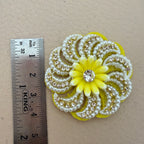 Yellow Floral Pearl & Rhinestone Appliqué Patches – Pack of 10