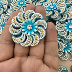 Blue Floral Pearl & Rhinestone Appliqué Patches – Pack of 10