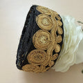 Premium Black & Gold Zari Embroidered Lace Trim Border for Sewing - 9 Yards
