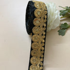 Premium Black & Gold Zari Embroidered Lace Trim Border for Sewing - 9 Yards
