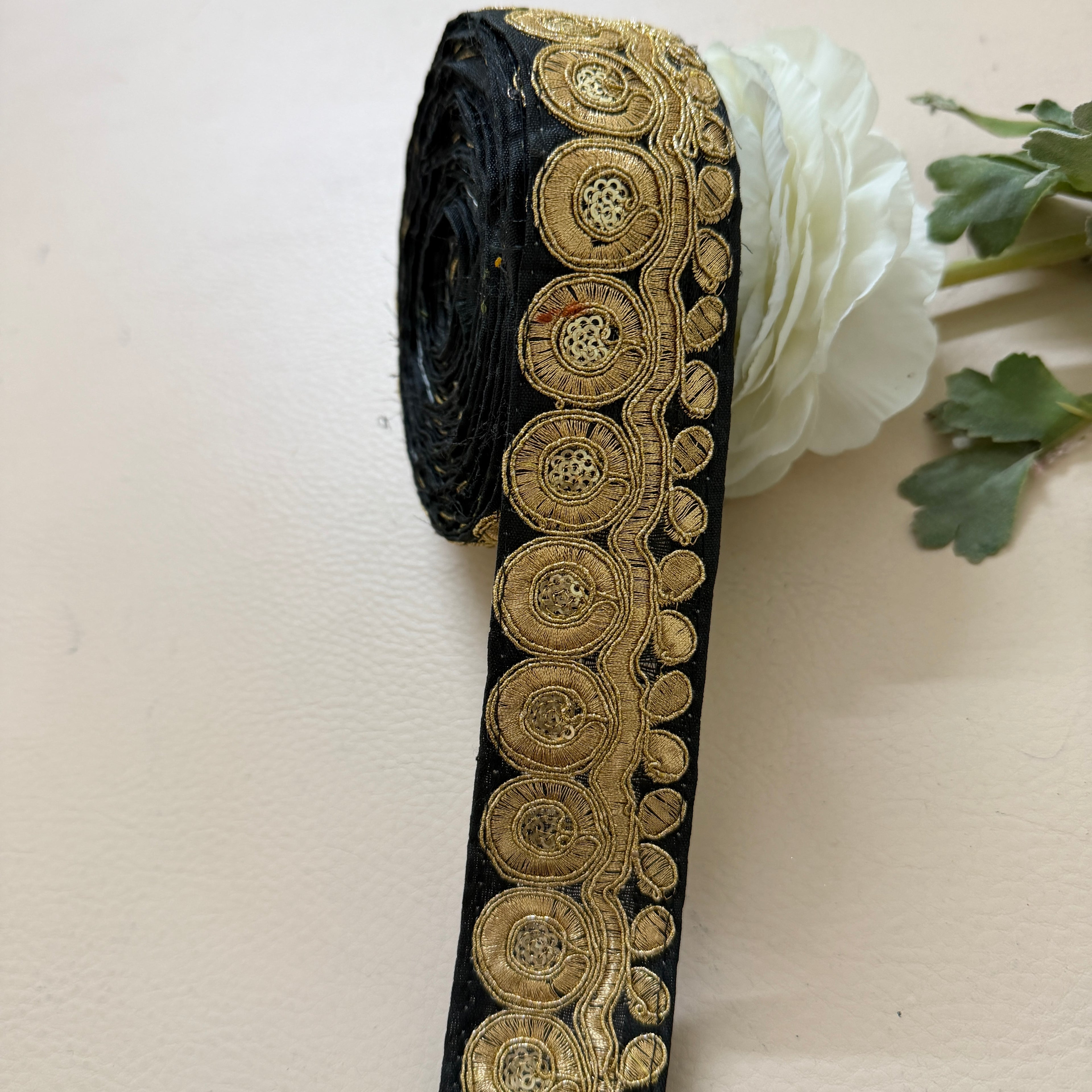 Premium Black & Gold Zari Embroidered Lace Trim Border for Sewing - 9 Yards